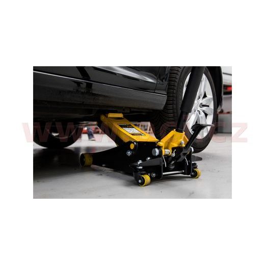 NÍZKOPROFILOVÝ HYDRAULICKÝ ZVEDÁK OMEGA, PU KOLEČKA, RYCHLOZDVIH PEDÁLEM, 3 T - ZDVIH 85-500 MM