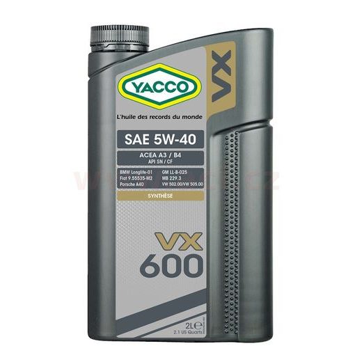 MOTOROVÝ OLEJ YACCO VX 600 5W40, 2 L
