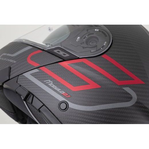 PRILBA MODULO 2.1 PLUS CARBON, CASSIDA (CARBON MATNÁ/ČERVENÁ METALICKÁ/REFLEXNÍ STŘÍBRNÁ/ČERNÁ) 2026