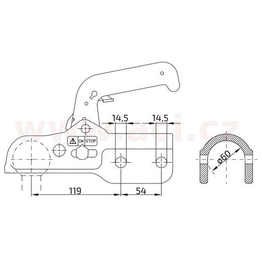 TAŽNÁ SPOJKA WINTERHOFF WW 350 R-CH NA TYČ PRŮMĚR 60 MM, 3500 KG, VRTÁNÍ 14,5 MM ORIGINÁL