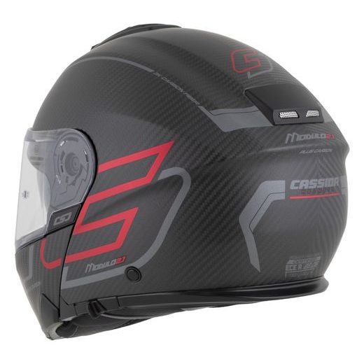 PRILBA MODULO 2.1 PLUS CARBON, CASSIDA (CARBON MATNÁ/ČERVENÁ METALICKÁ/REFLEXNÍ STŘÍBRNÁ/ČERNÁ) 2026