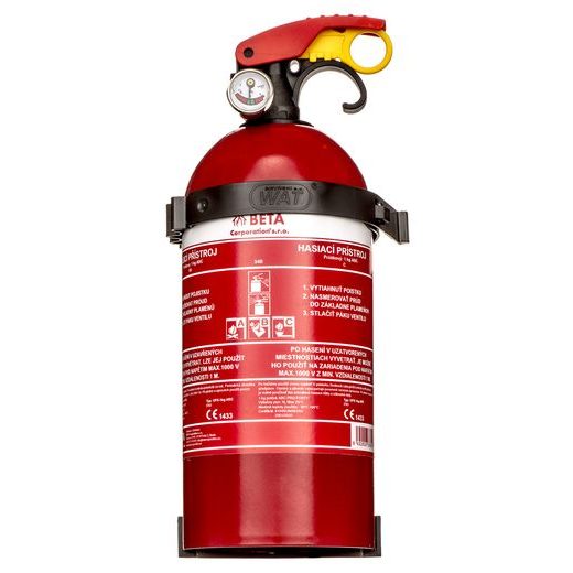 PRÁŠKOVÝ HASÍCÍ PŘÍSTROJ, TŘÍDY POŽÁRU BC - NÁPLŇ 1 KG S MANOMETREM