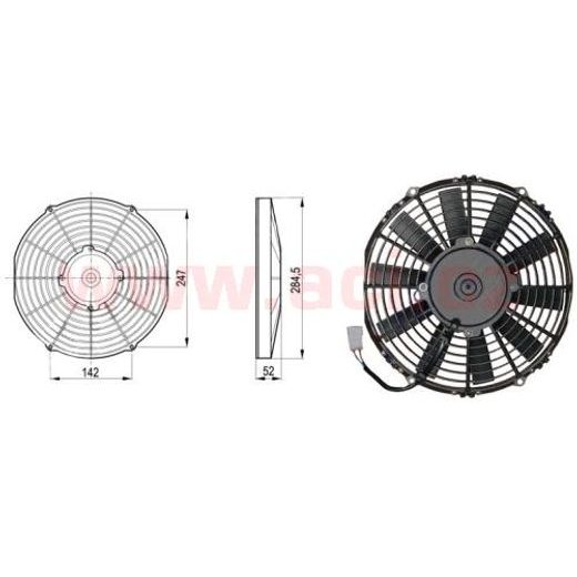 SAHARA UNIVERZÁLNÍ 24 V, VNĚJŠÍ PRŮMĚR 285 MM, PRŮMĚR VRTULE 255 MM, TLOUŠŤKA 52 MM, 4,7 A, PROUD VZDUCHU 1300 M3/H, VÝTLAK