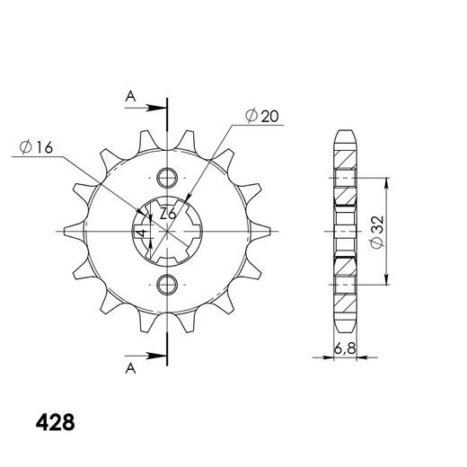 REŤAZOVÁ SADA EK - STRIEBORNÝ CHAIN 428 DEH, NON-SEALED, CHK FRONT SPROCKET SUPERSPROX, CHK REAR SPROCKET SUPERSPROX PRE BETA RR 125 2011-2012