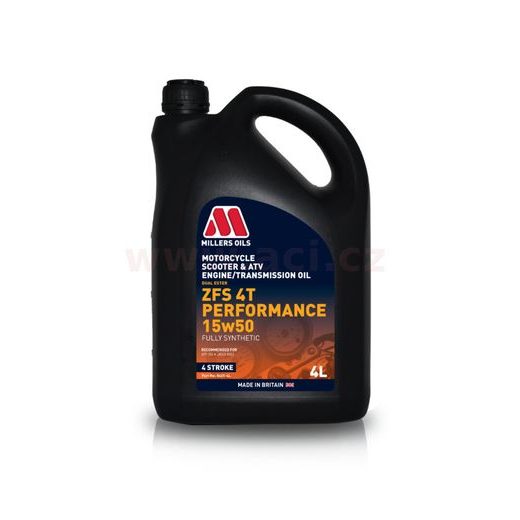 MILLERS OILS PLNE SYNTETICKÝ OLEJ PRE 4-TAKT. MOTORY MOTOCYKLOV MOTORSPORT ZFS 4T PERFORMANCE 15W50 4L