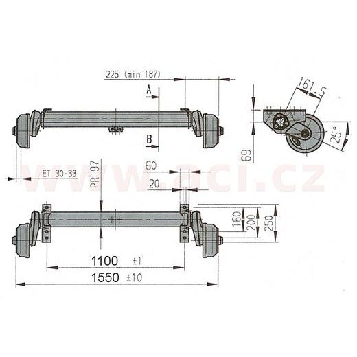 NÁPRAVA AL-KO PLUS B 1200-6 (1350 KG) ROZTEČ PATEK 1100 MM (5X112) ORIGINÁL