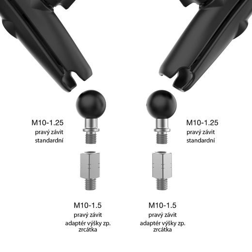 KOMPLETNÉ SESTAVA ZRKADIEL TOUGH-MIRROR (PRE ZÁVIT M10X1,25 A M10X1,5), RAM MOUNTS