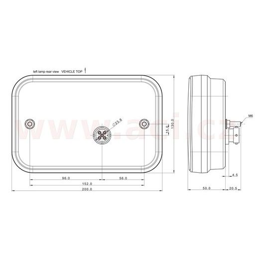 ZADNÍ SVĚTLO LED 200X130 MM, 5 PIN BAJONET, L