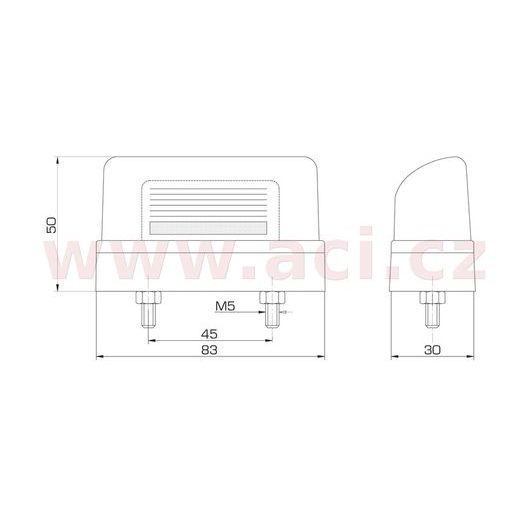 OSVĚTLENÍ SPZ VYVÝŠENÉ 83X30X50 MM, BEZ ŽÁROVKY [PATICE SV8,5]