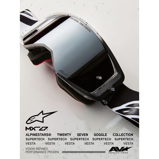 OKULIARE SUPERTECH HITEN, ALPINESTARS (BÍLÁ/ČERNÁ, ZRKADLOVÉ STRIEBORNÉ PLEXI) 2027