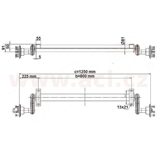 NÁPRAVA KNOTT G 13 (1300 KG) ROZTEČ PATEK 800 MM, NÍZKÉ PATKY (4X100) ORIGINÁL