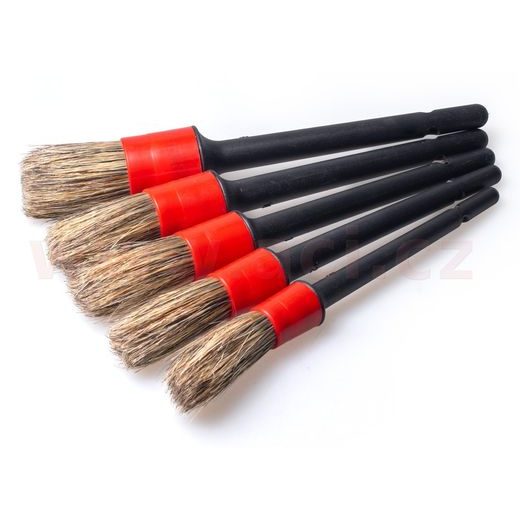 DETAILINGOVÉ ŠTĚTCE PRE INTERIÉR I EXTERIÉR, SADA 5 KS, FARBA ČIERNO-ČERVENÝ S KANČÍMI ŽÍNĚMI