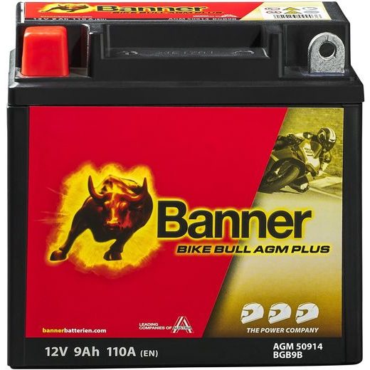 BATERIE AGM PLUS 12V, BGB9B, 9AH, 110A, BANNER BIKE BULL AGM PLUS 135X75X138