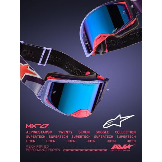 OKULIARE SUPERTECH HITEN, ALPINESTARS (FIALOVÁ/ČERVENÁ, ZRKADLOVÉ RUŽOVÉ PLEXI) 2027
