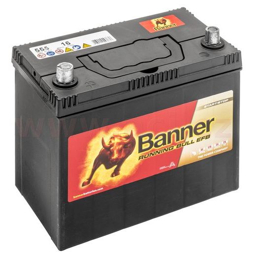 55AH BATERIE, 460A, LEVÁ BANNER RUNNING BULL EFB 238X129X203(225) (PRO VOZIDLA MAZDA, MITSUBISHI, NISSAN, SUBARU, TOYOTA)