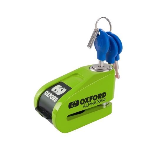 ZÁMOK KOTÚČOVÉ BRZDY ALPHA ALARM XA14 - LIMITOVANÁ EDÍCIA, OXFORD (INTEGROVANÝ ALARM, ZELENÝ, PRIEMER ČAPU 14 MM)