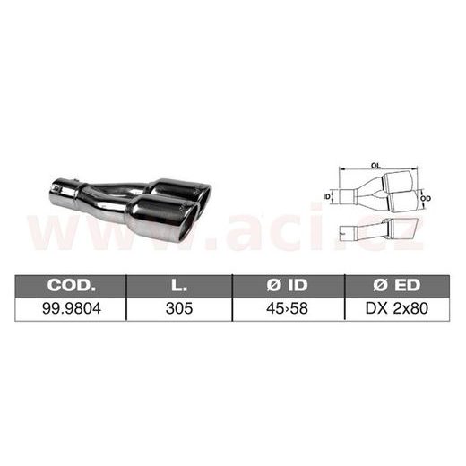 KONCOVKA VÝFUKU NEREZOVÁ DVOJITÁ KULATÁ, VNĚJŠÍ PRŮMĚR 2X80MM, DÉLKA 308MM, VNITŘNÍ PRŮMĚR 45-58MM ASSO
