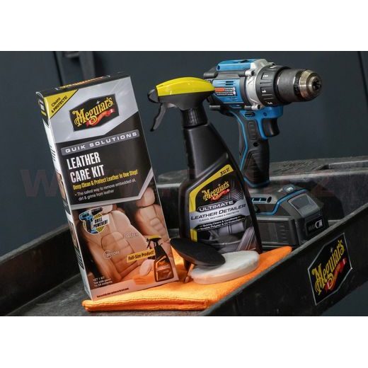 MEGUIAR'S QUIK SOLUTIONS LEATHER CARE KIT SADA NA HĹBKOVÉ ČISTĚNÍ A OCHRANU KOŽENÝCH POVRCHOV