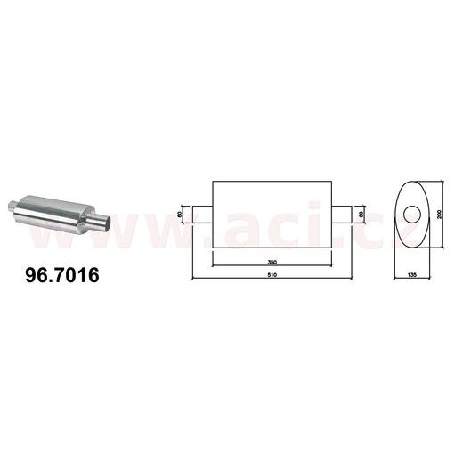 UNIVERZÁLNÍ TLUMIČ VÝFUKU SPORT - NEREZ, PRŮMĚR 60MM, PRŮMĚR TĚLA 200X135MM, DÉLKA 510MM ASSO