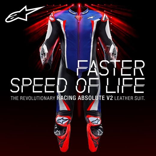JEDNODIELNA KOMBINÉZA RACING ABSOLUTE 2, TECH-AIR KOMPATIBILNÝ, ALPINESTARS (METALICKÁ MODRÁ/ČERNÁ/BÍLÁ/ČERVENÁ FLUO) 2026