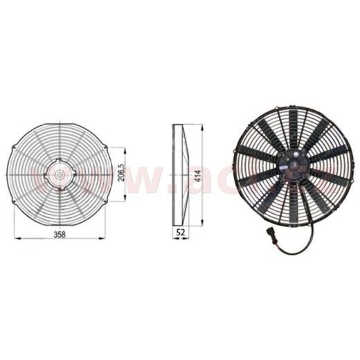 SAHARA UNIVERZÁLNÍ 12 V, VNĚJŠÍ PRŮMĚR 414 MM, PRŮMĚR VRTULE 385 MM, TLOUŠŤKA 52 MM, 7,5 A, PROUD VZDUCHU 2200 M3/H, SÁNÍ