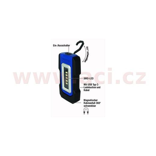 PRACOVNÍ SVÍTILNA LED VÝKLOPNÁ, NABÍJECÍ, S MAGNETEM A UCHEM PRO ZAVĚŠENÍ KUNZER