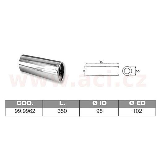 KONCOVKA VÝFUKU NEREZOVÁ KULATÁ, VNĚJŠÍ PRŮMĚR 102MM, DÉLKA 350MM, VNITŘNÍ PRŮMĚR 98MM ASSO
