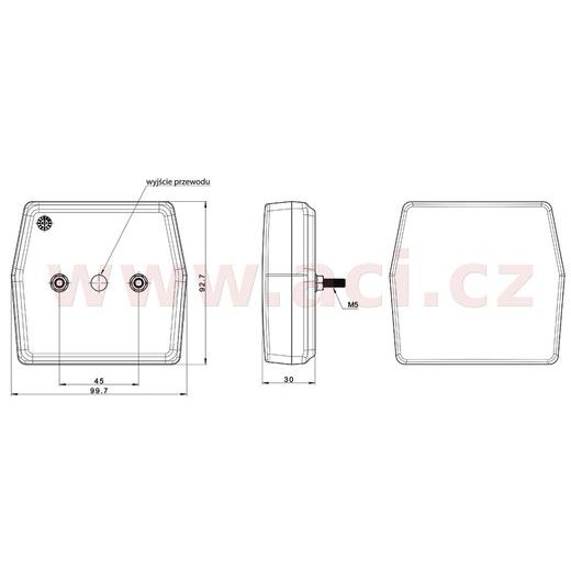 ZADNÍ SVĚTLO LED 99,7X92,7 MM KABEL 1 M, L=P