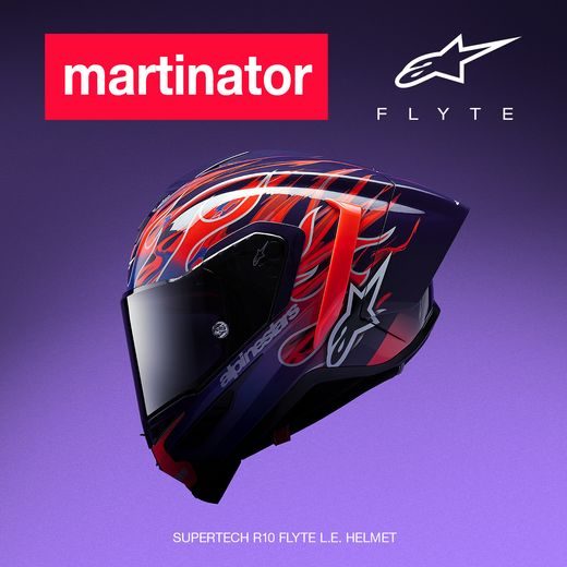 PRILBA SUPERTECH R10 FLYTE LIMITOVANÁ EDÍCIA JORGE MARTIN, ALPINESTARS (FIALOVÁ/ČERVENÁ) 2026