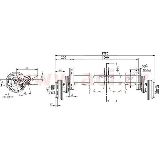 NÁPRAVA KNOTT GB 18 (1800 KG) ROZTEČ PATEK 1300 MM, BRZDOVÉ BUBNY (5X112) ORIGINÁL