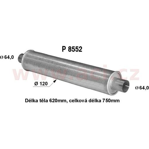 UNIVERZÁLNÍ TLUMIČ KULATÝ (TRUBKA 64 MM, DÉLKA 75 CM) (TĚLO 12 CM, DÉLKA 62 CM) FENNO