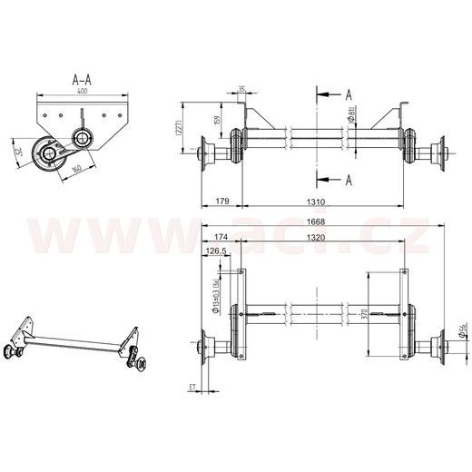 NÁPRAVA KNOTT G 13 (1300 KG) ROZTEČ PATEK 1320 MM, VYSOKÉ PATKY (SACHER) (5X112) ORIGINÁL