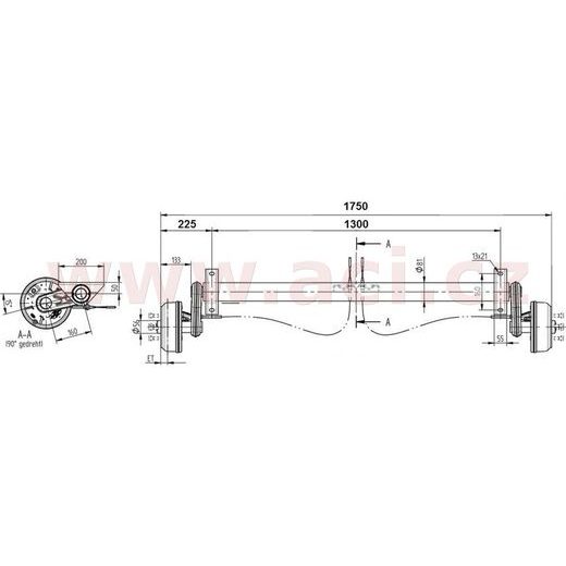 NÁPRAVA KNOTT GB 13 (1350 KG) ROZTEČ PATEK 1300 MM, BRZDOVÉ BUBNY (5X112) ORIGINÁL
