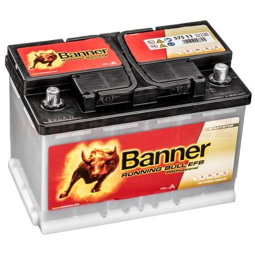 75AH BATÉRIA, 700A, PRAVÁ BANNER RUNNING BULL PROFESSIONAL EFB 278X175X190