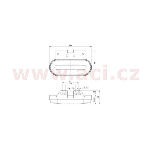 POZIČNÍ SVĚTLO LED OVÁLNÉ ORANŽOVÉ (124X75 MM) S ODRAZKOU, S DRŽÁKEM V HORNÍ ČÁSTI
