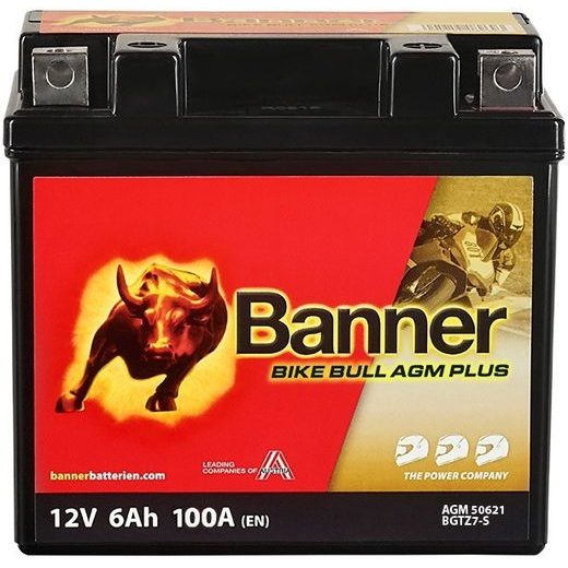 BATERIE AGM PLUS 12V, BGTZ7-S, 6AH, 100A, BANNER BIKE BULL AGM PLUS 113X70X105