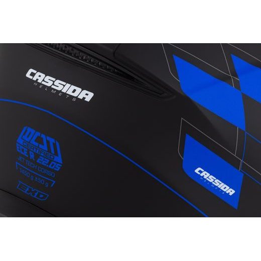 PRILBA JET TECH ROXOR, CASSIDA (ČIERNA MATNÁ/MODRÁ/ŠEDÁ/BÍLÁ)