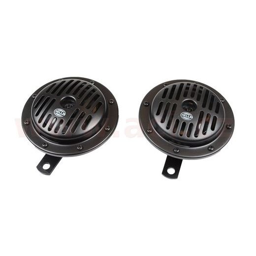 SADA KLAKSONŮ 12V 310/380 HZ, PRŮMĚR 130 MM ČERNÉ HELLA, CLASSIC, L+P