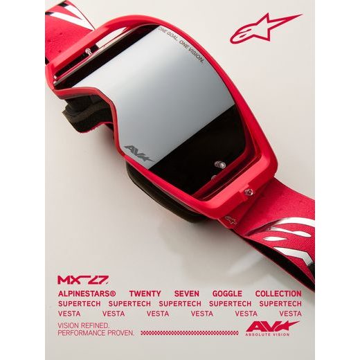 OKULIARE SUPERTECH VESTA, ALPINESTARS (ČERVENÁ FLUO/CHROM, ZRKADLOVÉ STRIEBORNÉ PLEXI) 2027