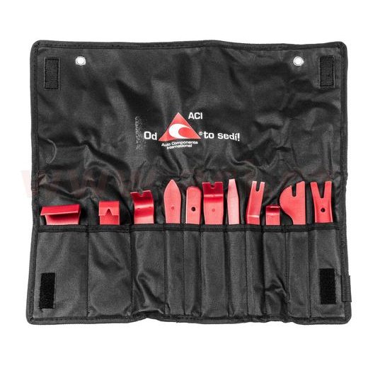 SADA NÁŘADÍ PRO DEMONTÁŽ PLASTOVÝCH OBLOŽENÍ V POLYESTEROVÉM POUZDRU, 11 KS