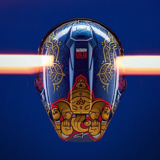 PRILBA SUPERTECH R10 MARTHAINATOR LIMITOVANÁ EDÍCIA JORGE MARTIN, ALPINESTARS (MODRÁ PERLEŤ/ZLATÁ/ČERVENÁ) 2026