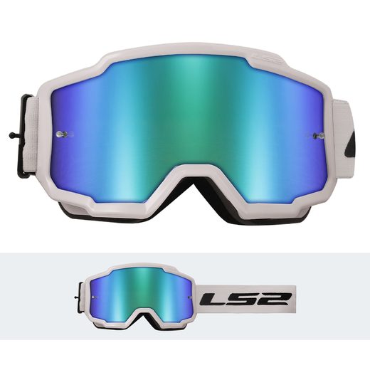 LS2 CHARGER GOGGLE WHITE WITH H-V GREEN IRID.VISOR