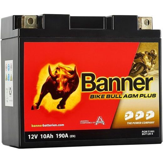 BATERIE AGM PLUS 12V, BGT12B-4, 10AH, 190A, BANNER BIKE BULL AGM PLUS 150X70X130
