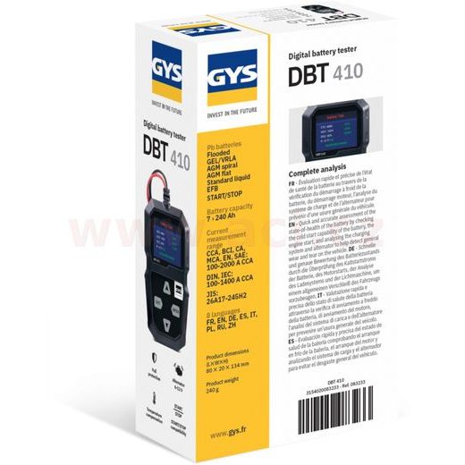 TESTER BATERIÍ S V, NAPĚTÍ, PROUD, DOBÍJENÍ, 12 V, 7 - 240 AH, DBT 410 - START/STOP