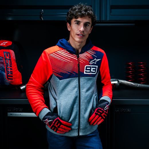 BUNDA CHROME V2 ŠPORT HOODIE MM93 KOLEKCE, ALPINESTARS (SVETLE ŠEDÁ/MODRÁ/ČERVENÁ FLUO) 2026