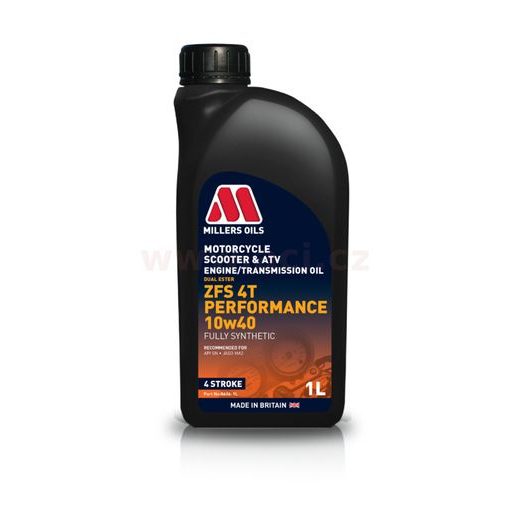 MILLERS OILS PLNE SYNTETICKÝ OLEJ PRE 4-TAKT. MOTORY MOTOCYKLOV MOTORSPORT ZFS 4T PERFORMANCE 10W40 1L