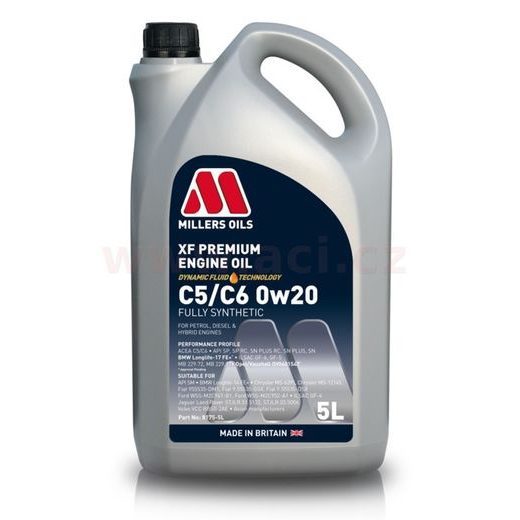 MILLERS OILS MOTOROVÝ OLEJ PLNE SYNTETICKÝ XF PREMIUM C5/C6 0W20 5L
