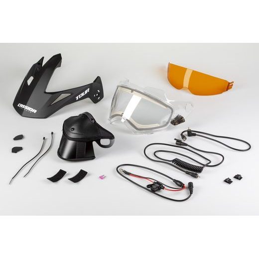 SADA PRE ELEKTRICKÝ VÝHŘEV PLEXI PRILIEB TOUR, CASSIDA (ČÍRE PLEXI, ORANŽOVÁ ANTIFOG CLONA)