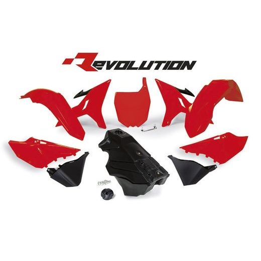 SADA PLASTOV YAMAHA, RTECH (NEON ČERVENO-ČIERNA, 7 DIELOV)