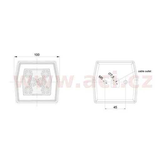 ZADNÍ MLHOVKA LED ČTVEREC 100X93 MM KABEL 1 M